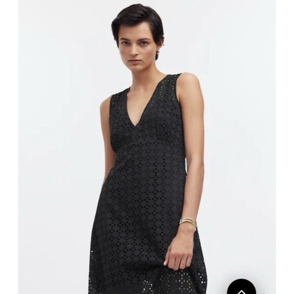 Madewell Sleeveless‎ Eyelet V-Neck Maxi Dress Black NS772 size 6 NWT - Picture 2 of 10